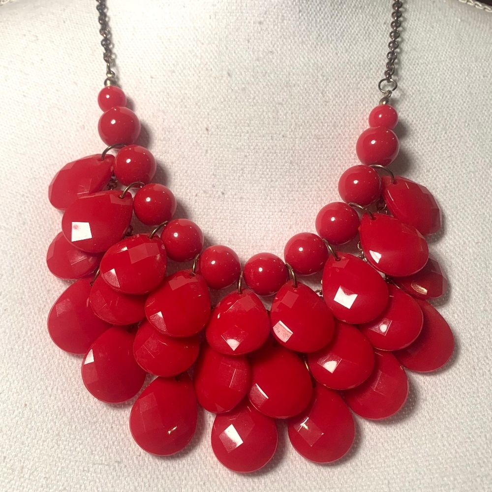 Red multi layer statement necklace